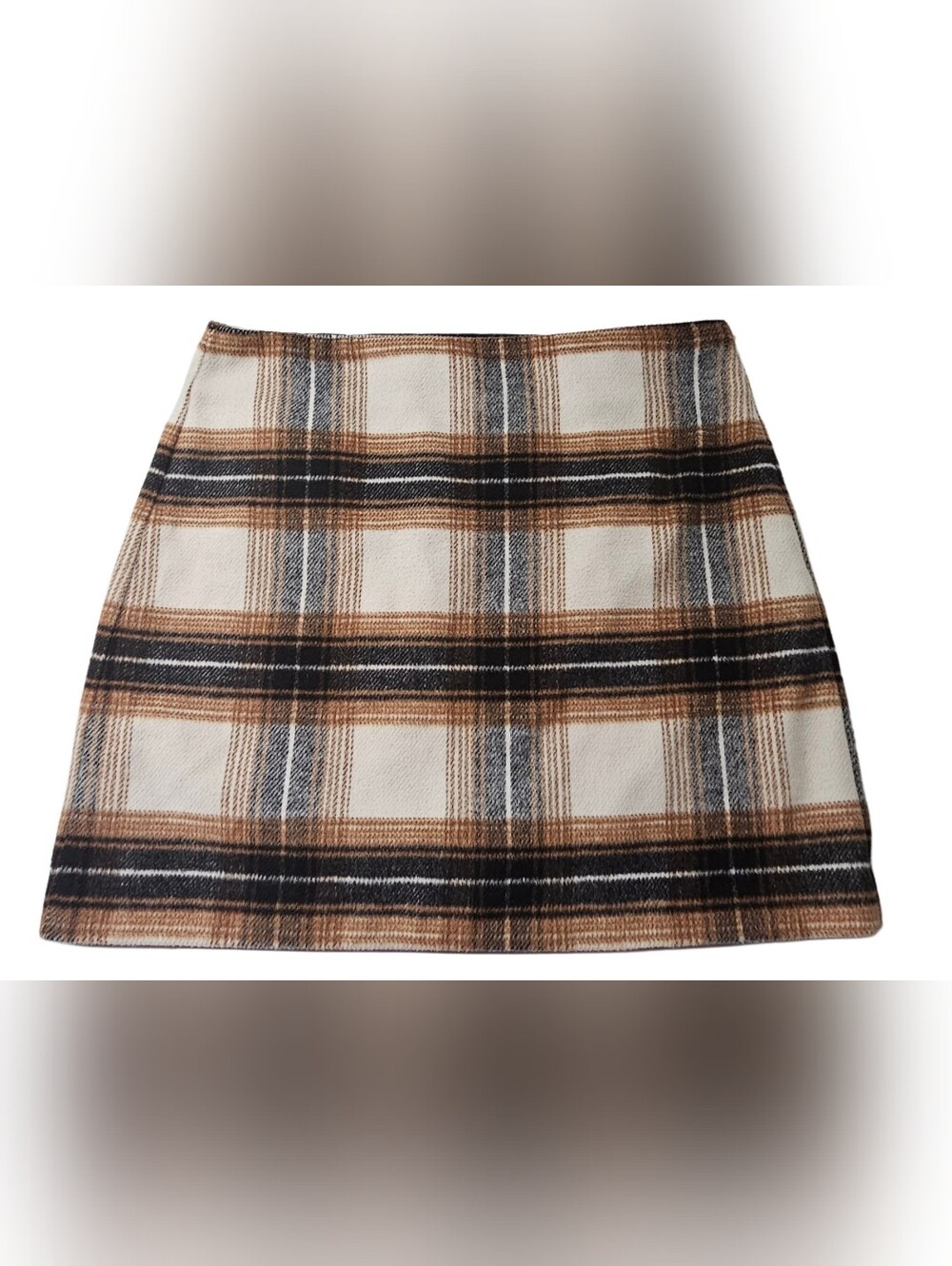 LOFT Outlet EUC Plaid A-Line Mini Skirt in Brown and Cream